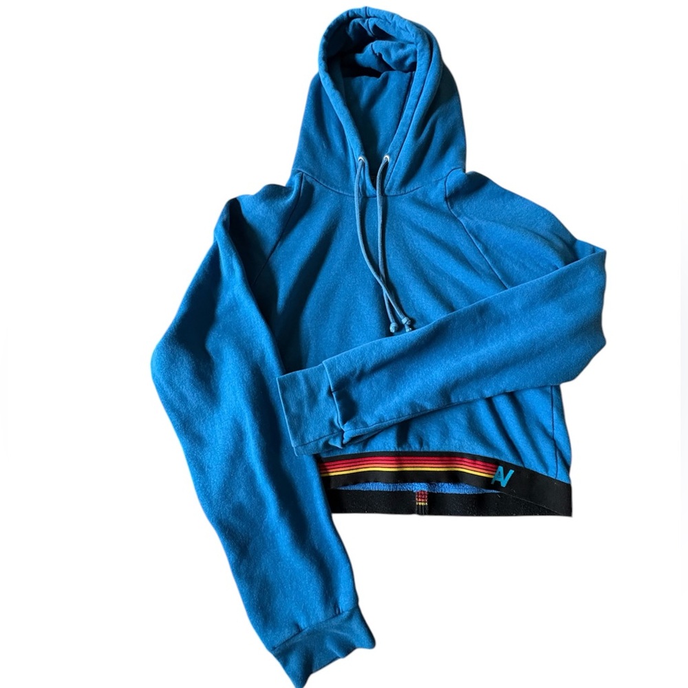 Aviator Nation Prism Cropped Blue Hoodie Size Large